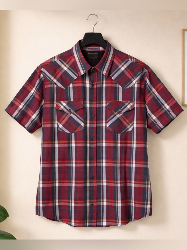 Vintage Plains Western Wear Men's Plaid Western Shirt Xl Red Plaid Short Sleeve